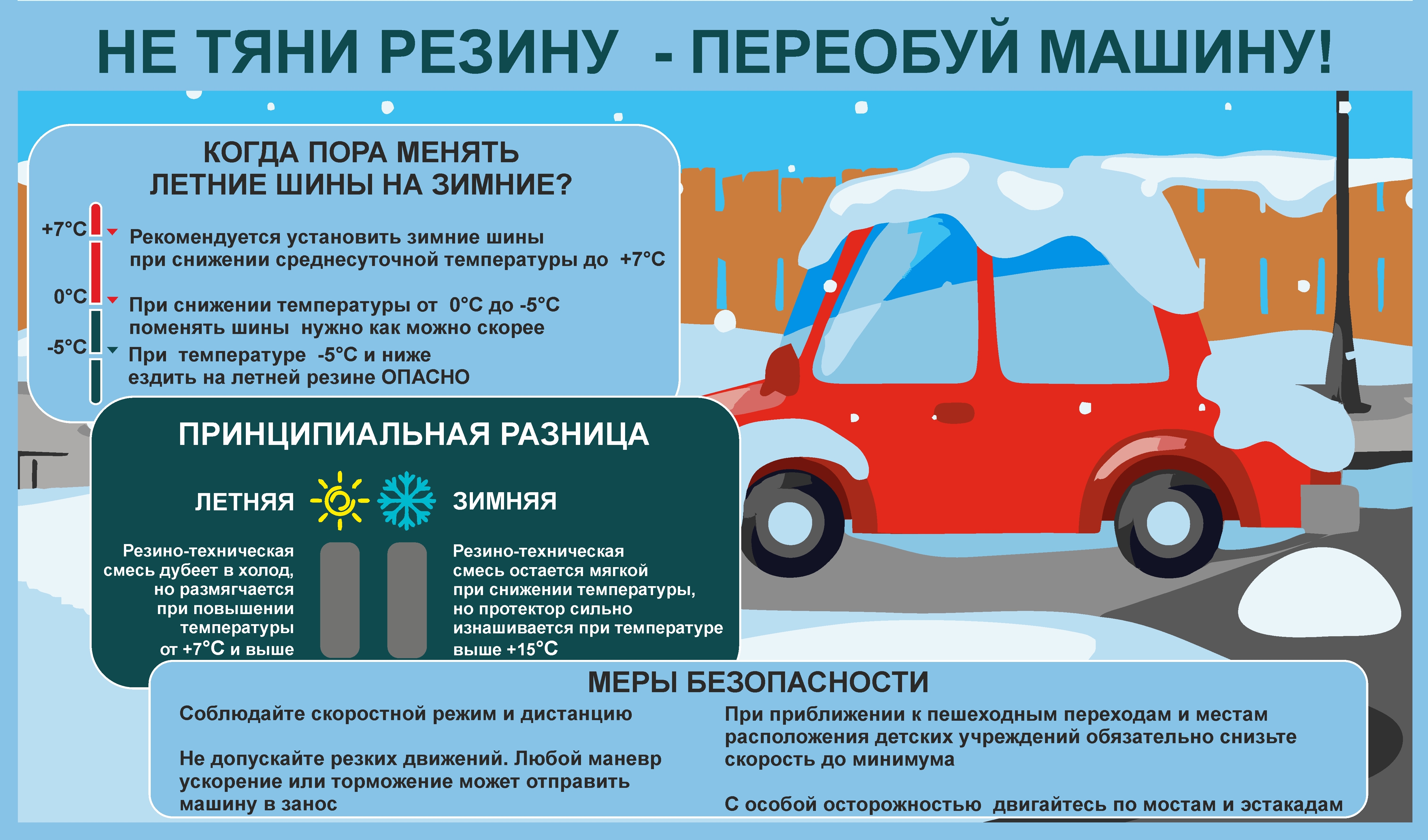 Напоминаем о необходимости переобувки личного автотранспорта на зимние шины  - Новости - ФГКУ «Центр по проведению спасательных операций особого риска  «Лидер»