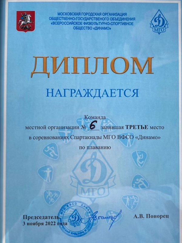 Участие в соревнованиях Спартакиады "Динамо" по плаванию